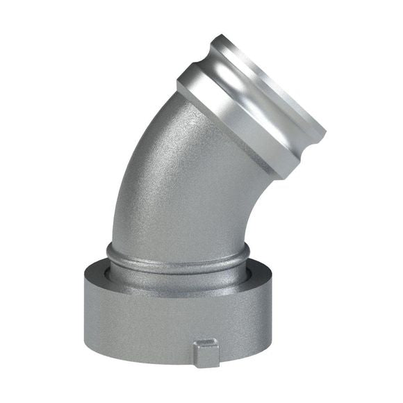 60464000 (TCA40X45DEG) by PT-Coupling | Reducing Cam & Groove Adapter | Type TCA 40X45º | 45º Elbow | 4" Adapter x 5" Female Tank Car Thread | Aluminum