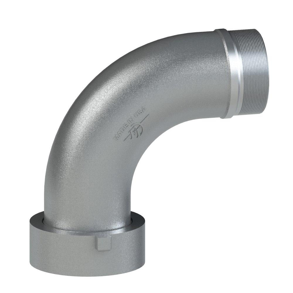 60464090 (TCA40NPTM) by PT-Coupling | Reducing Adapter | 90° Elbow | 4" Female Tank Car Thread x 5" Male NPT | Viton Seal | Aluminum