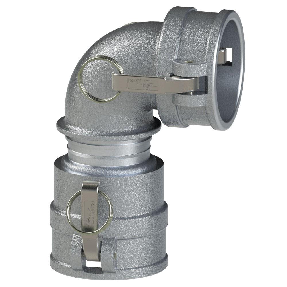 60504240 (40DDL) by PT-Coupling | Cam & Groove Coupler | Type DDL | 90° Elbow | 4" Coupler x 4" Coupler | Aluminum/HBS | Buna-N Seal