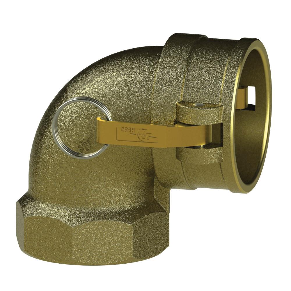 62484000 (40LD) by PT-Coupling | Cam & Groove Adapter | Type LD | 90° Elbow | 4" Coupler x 4" Female NPT | Brass | Buna-N Seal