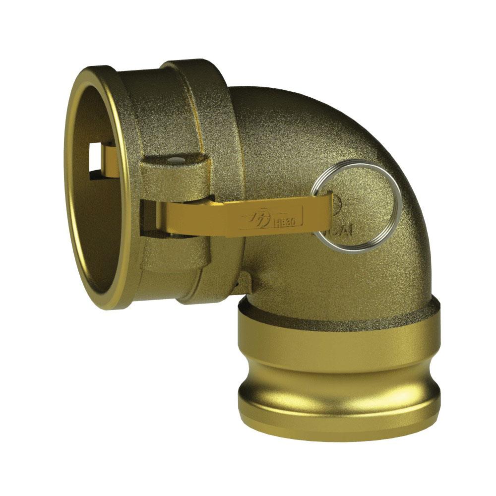 62502120 (20CAL) by PT-Coupling | Cam & Groove Coupler | Type CAL | 90° Elbow | 2" Coupler x 2" Adapter | Brass | Buna-N Seal