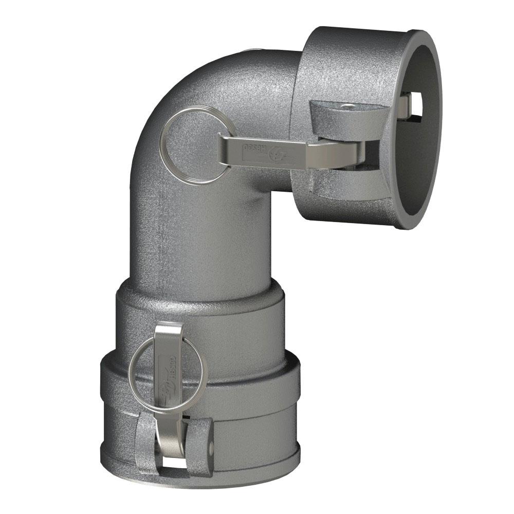 64504240 (40DDL) by PT-Coupling | Cam & Groove Coupler | Type DDL | 90° Elbow | 4" Coupler x 4" Coupler | 316 Stainless Steel | Buna-N Seal
