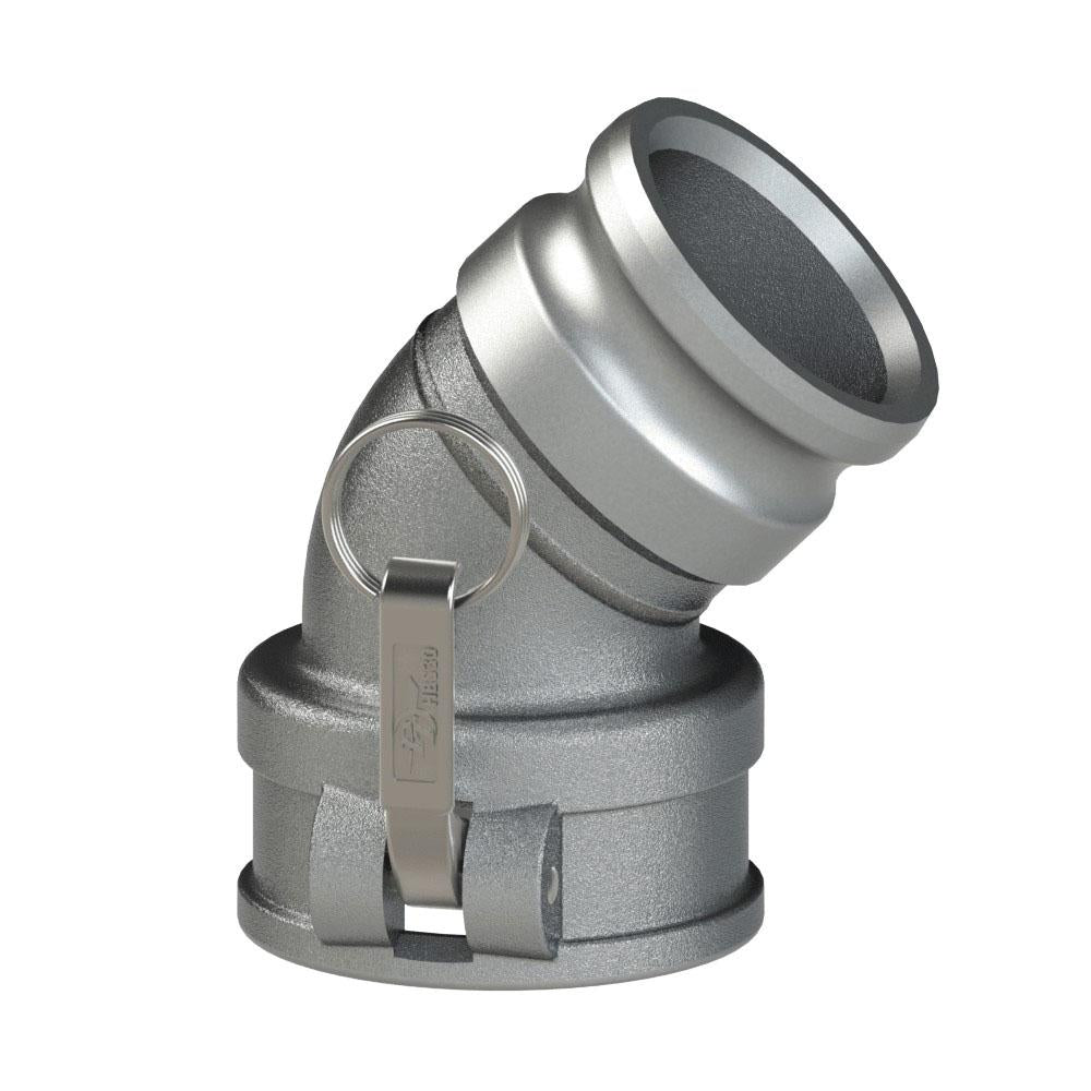 64504145 (40CAL-45 Deg) by PT-Coupling | Cam & Groove Coupler | Type CAL | 45° Elbow | 4" Coupler x 4" Adapter | 316 Stainless Steel | Buna-N Seal