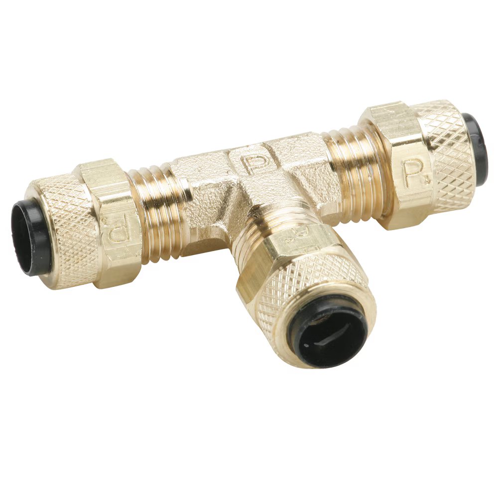 164P-6 by Parker | Poly-Tite Fittings | Union | 3/8" Tube Size x 1/2" Thread | 1.96" Length | Tee | Brass | Pack of 10