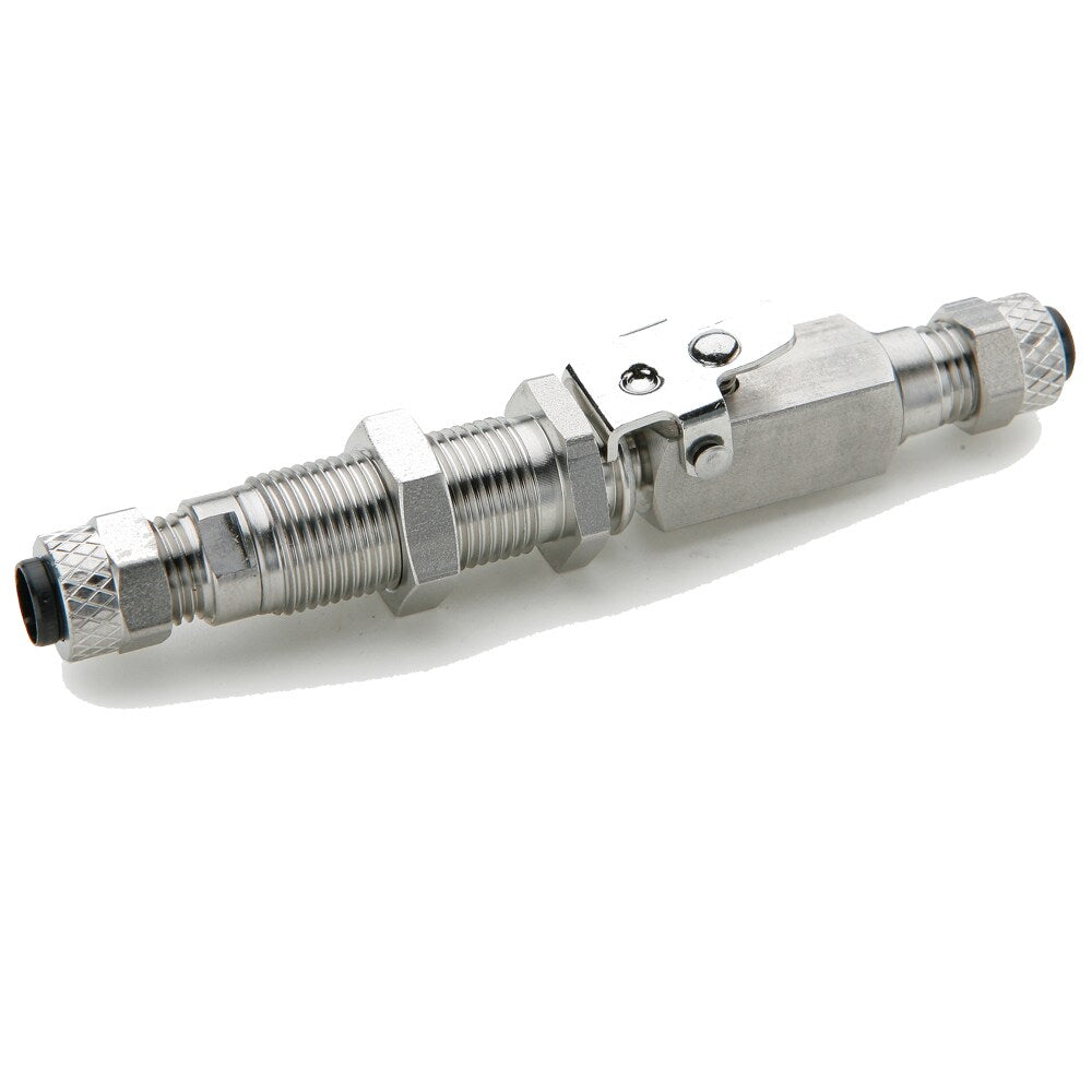 394PDSS-6-6 by Parker | Poly-Tite Fittings | Double End Shutoff Bulkhead Quick Coupler | 3/8" Tube OD x 3/8" Thread | .812" Hex | 3.91" Length | Straight | Stainless Steel