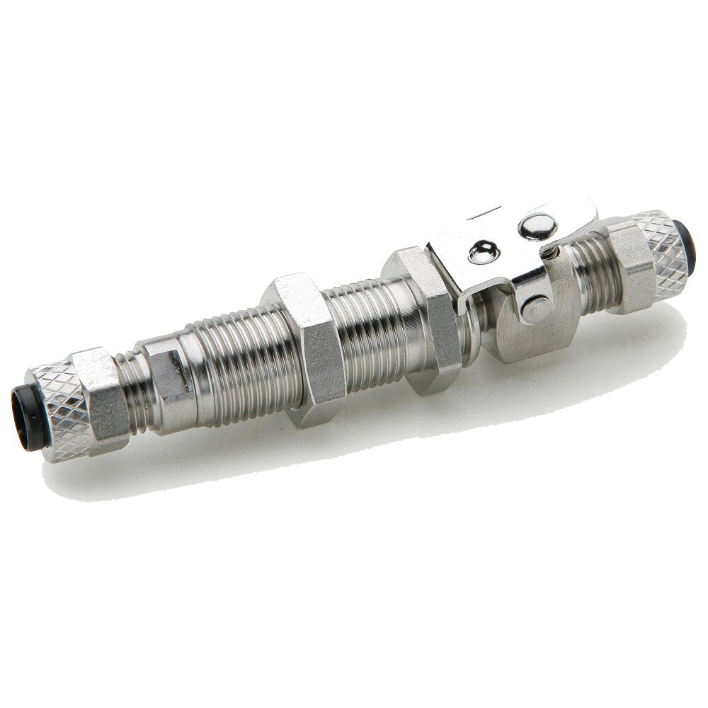 394PSS-4-4 by Parker | Poly-Tite Fittings | Coupler Single End Shut-Off Bulkhead | 1/4" Tube OD x 1/2" Bulkhead Thread | .625" Hex | 3.05" Length | Straight | Stainless Steel