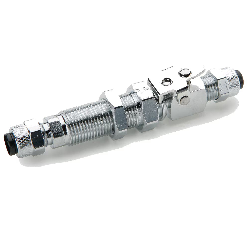 394P-6-6 by Parker | Poly-Tite Fittings | Single End Shutoff Bulkhead Quick Coupler | 3/8" Tube Size x 11/16" Thread | 13/16" Hex | 3.41" Length | Straight | Chrome Plated Brass | Pack of 5