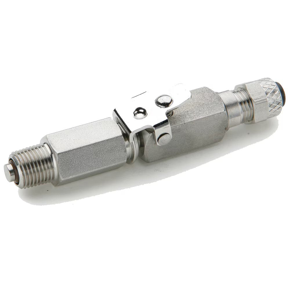 398PDSS-4-2 by Parker | Poly-Tite Fittings | Double End Shutoff Pipe Connector Quick Coupler | 1/4" Tube OD Connector x 1/8" Male Pipe Thread | .500" Hex | 2.93" Length | Straight | Stainless Steel