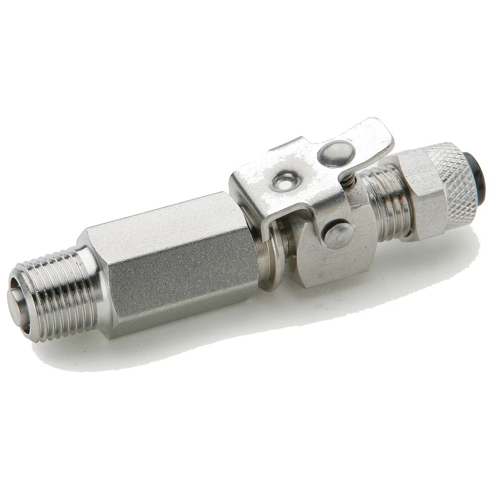 398PSS-4-4 by Parker | Poly-Tite Fittings | Single End Shut-Off Connector Quick Coupler | 1/4" Tube OD Connector x 1/4" Male Pipe Thread | .562" Hex | 2.30" Length | Straight | Stainless Steel