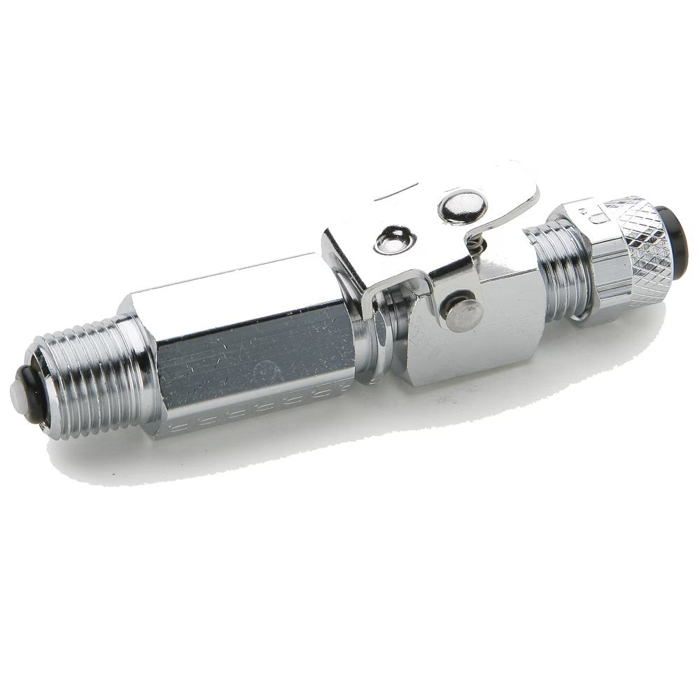 398P-4-4 by Parker | Poly-Tite Fittings | Single End Shutoff Pipe Connector Quick Coupler | 1/4" Tube Size Connector x 1/4" Male Pipe Thread x 3/8" Thread | 9/16" Hex | 2.45" Length | Straight | Chrome Plated Brass | Pack of 5