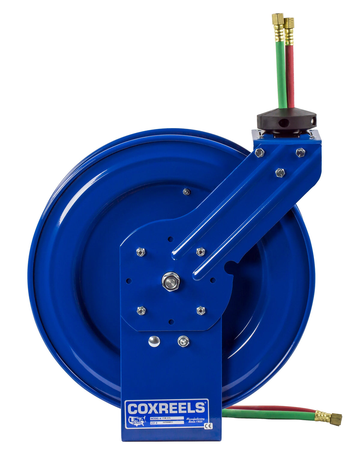 P-WL-135 by Coxreels | P-W Series | 200 PSI Dual Hose Spring Driven Hose Reel for Oxy-Acetylene Welding | 1/4" Hose ID, 1/4" FNPT Inlet | Steel | 35ft Capacity, Hose Not Included