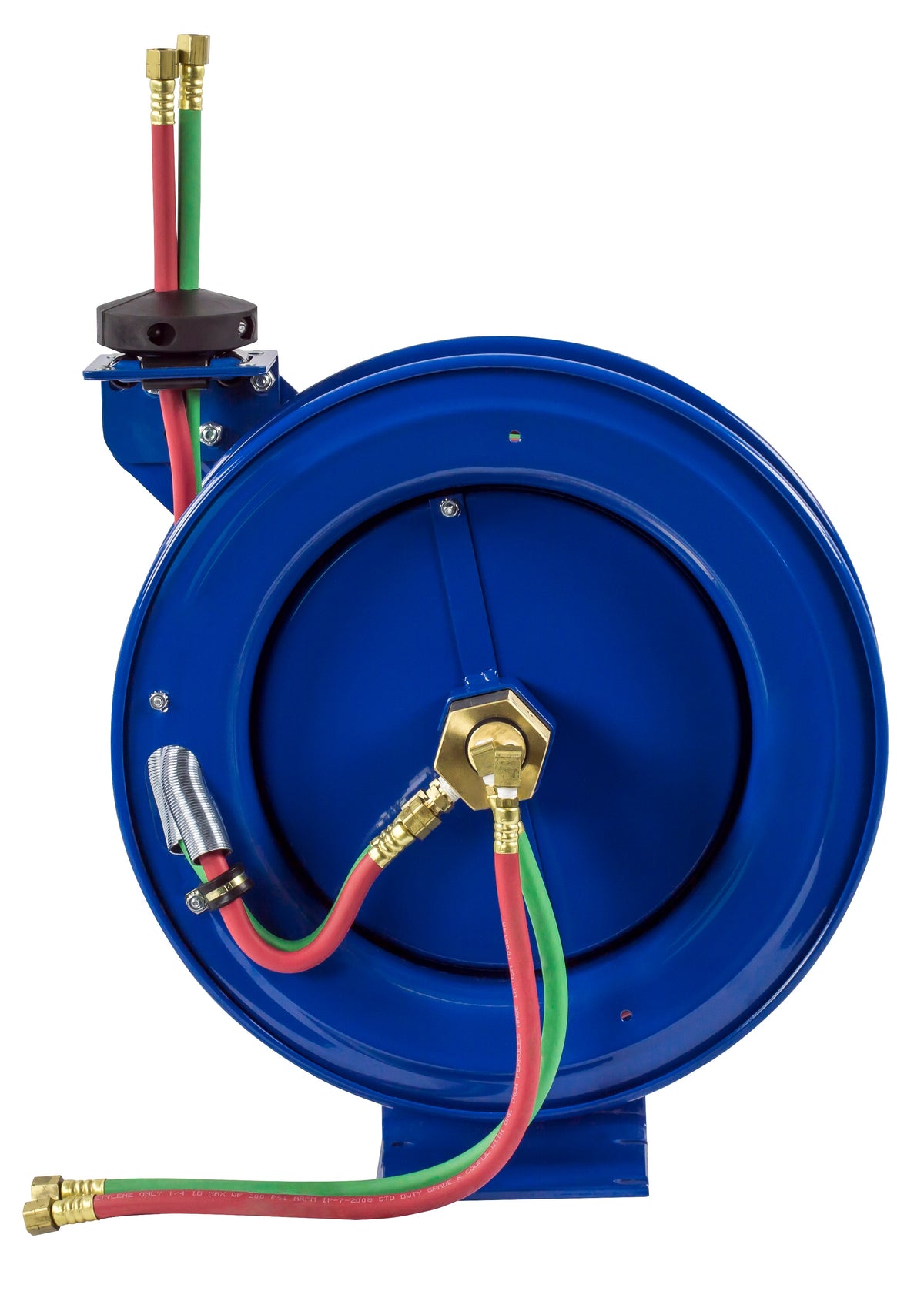 P-W-125 by Coxreels | P-W Series | 200 PSI Dual Hose Spring Driven Hose Reel for Oxy-Acetylene Welding | 1/4" Hose ID, 1/4" FNPT Inlet x 1/4" MNPT Hose End | Steel | 25ft EPDM Hose Included