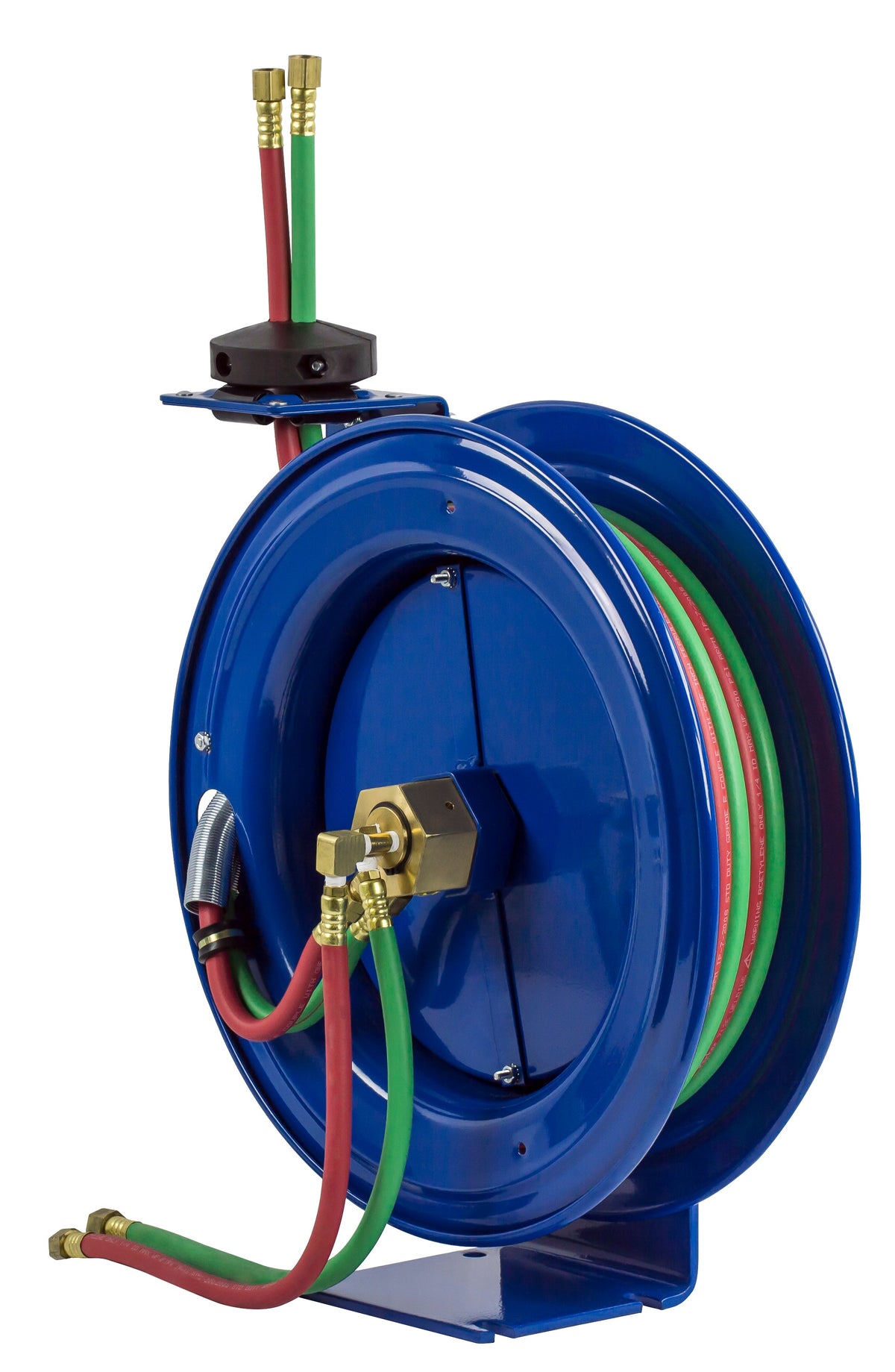P-WT-125 by Coxreels | P-W Series | 200 PSI Dual Hose Spring Driven Hose Reel for Oxy-Fuel Welding (T-Grade) | 1/4" Hose ID, 1/4" FNPT Inlet x 1/4" MNPT Hose End | Steel | 25ft Neoprene Hose Included