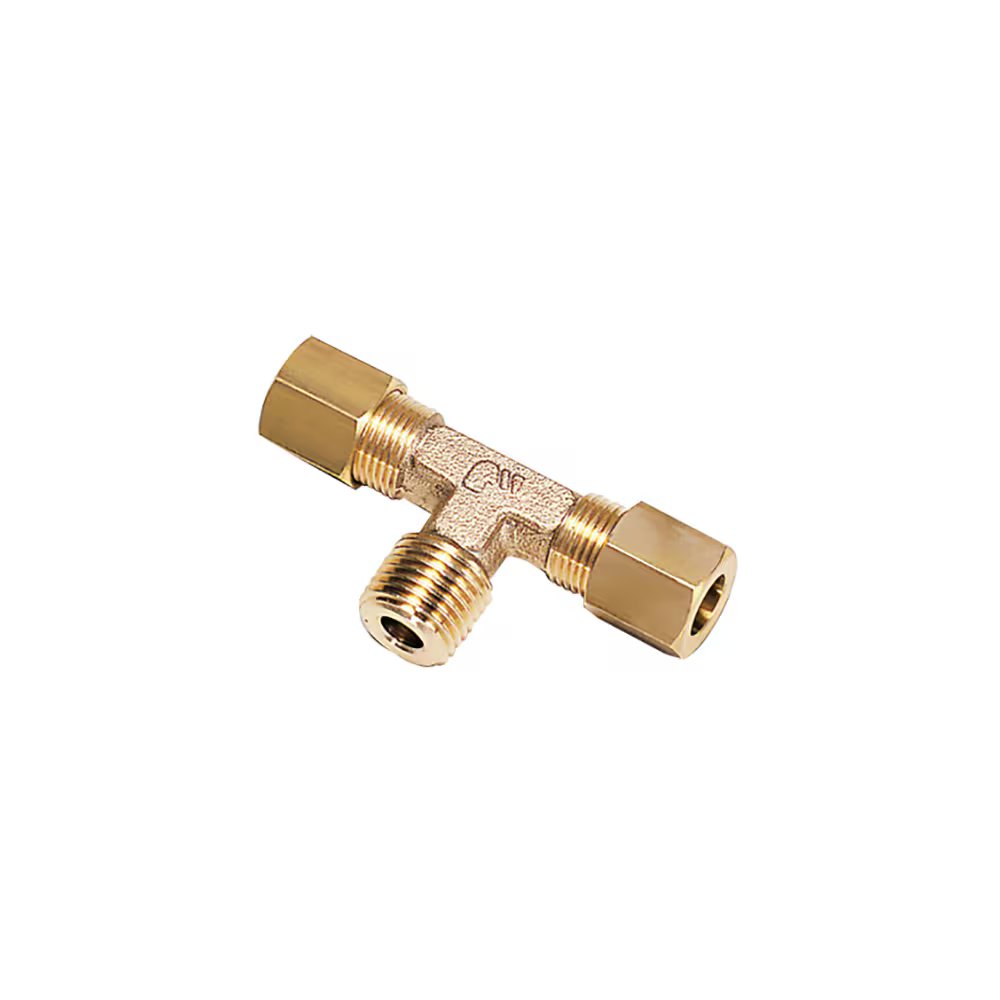0108 08 10 by Parker | Legris Stud Fitting | 8 mm Tube Size x 1/8" Male BSPT Thread | 14 mm Hex | 56 mm Length | Tee | Brass | Pack of 10