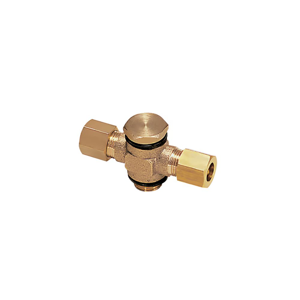 0119 08 13 by Parker | Legris Stud Fitting w/ Captive Sealing Washer | 8 mm Tube Size x 1/4" Male BSPP Thread | 17 mm Hex (F) | 14 mm Hex (F1) | 56 mm Length | Double Banjo | Brass | Pack of 10