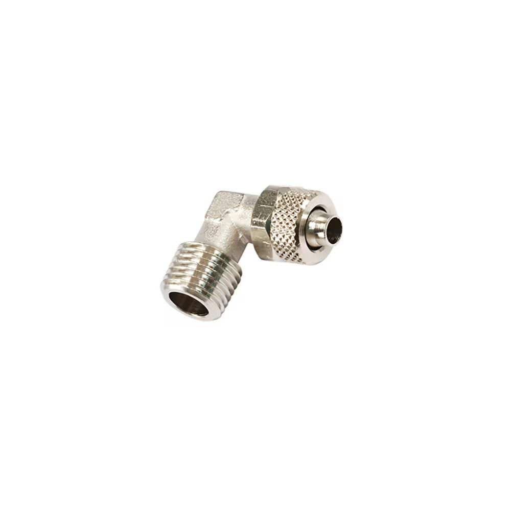 C3BPL4/6-1/4 by Parker | Legris Stud Fitting | 4x6 mm Tube OD x 1/4" Male BSPT Thread | 12 mm Hex | 90° Elbow | Nickel-Plated Brass