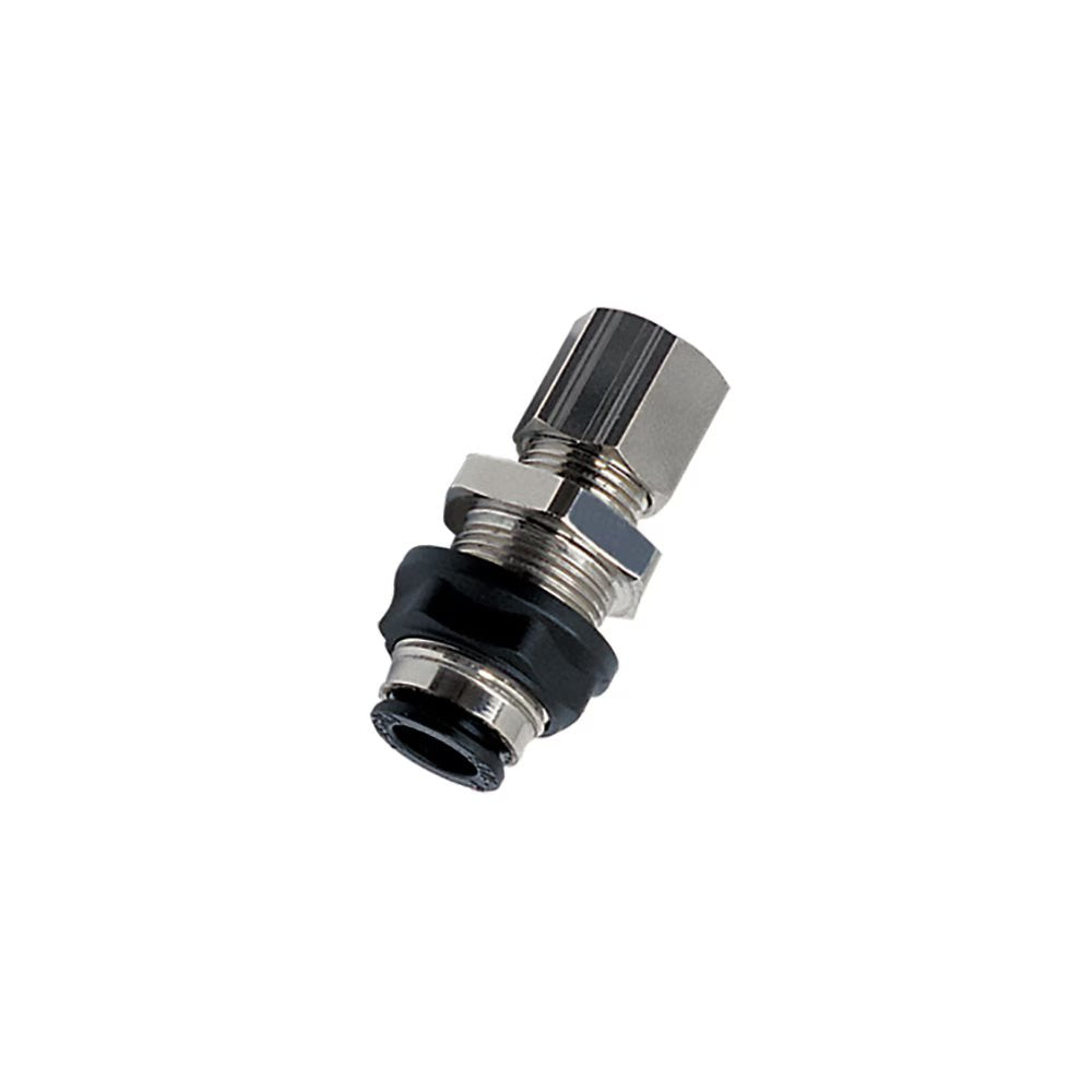 3146 08 00 by Parker | Legris Bulkhead Connector Fitting | 8 mm Push-to-Connect x 8 mm Tube Compression | 18 mm Hex | 41 mm Length | Straight | Polymer | Pack of 10
