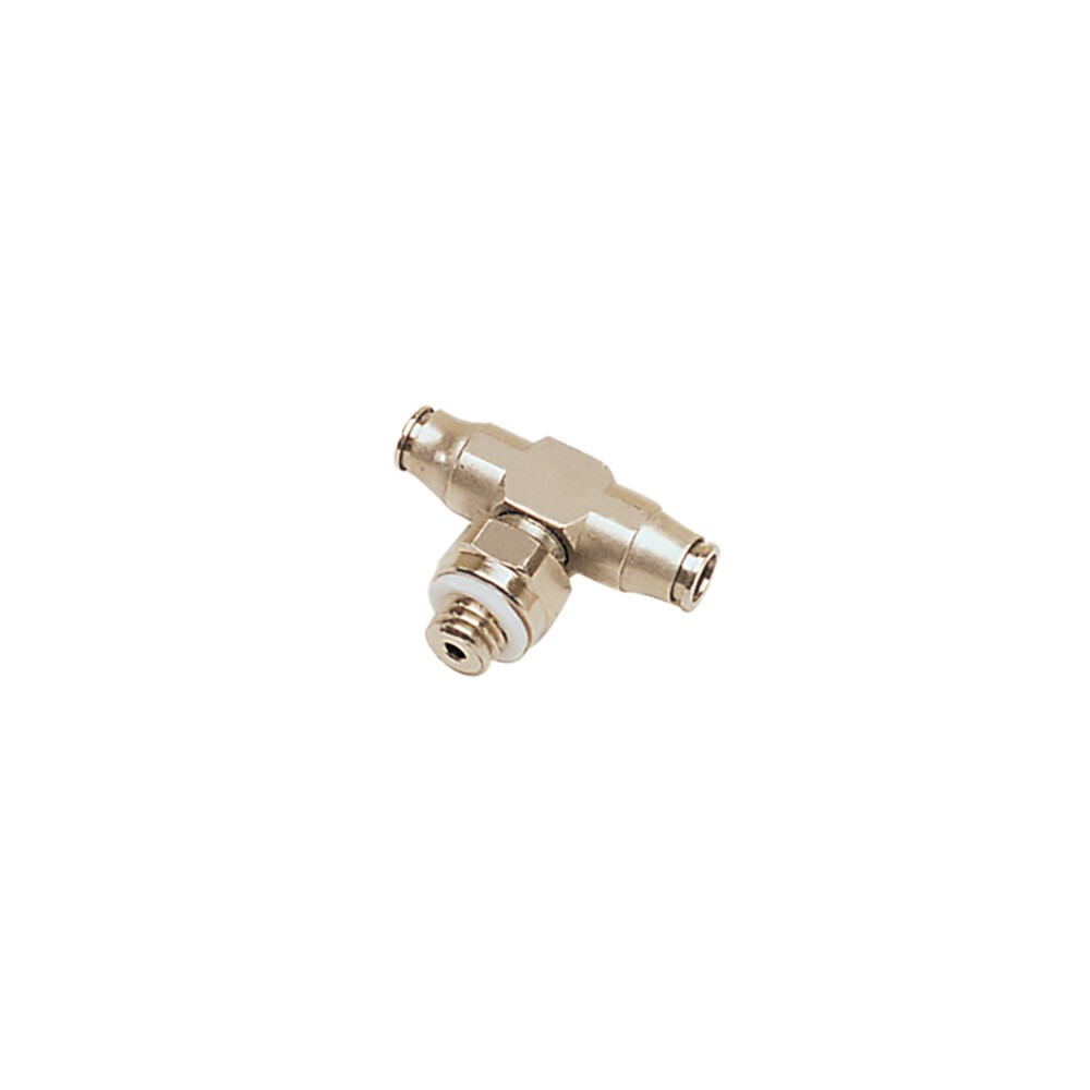 3298 03 19 by Parker | Legris Stud Branch Tee | 3 mm Tube Size x M5x0.8 Male Metric Thread | 20.5 mm Length | Tee | Nickel-Plated Brass | Pack of 10