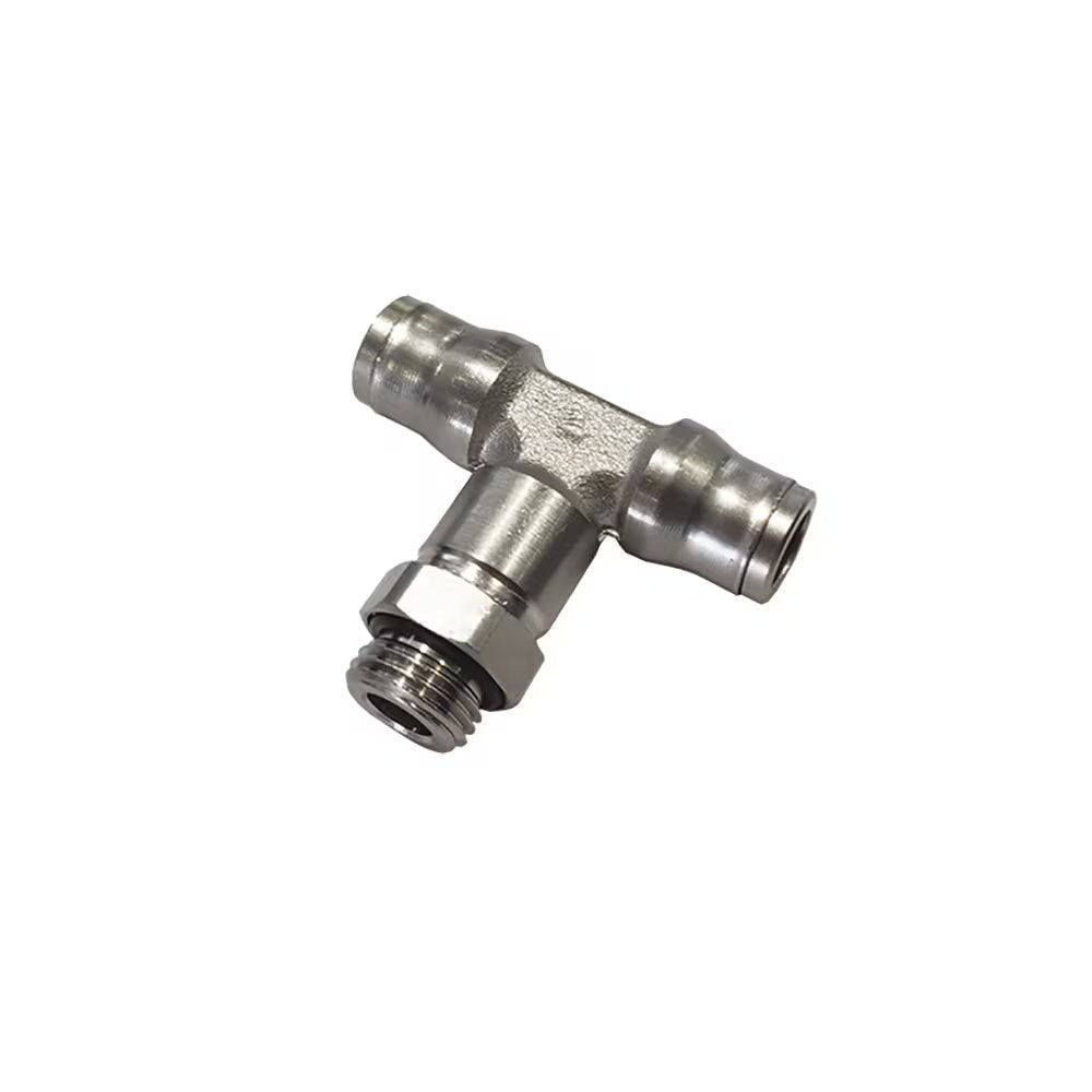 3698 04 20 by Parker | Legris Stud Swivel Fitting | 5/32" Tube Size x 10-32 Male UNF Thread | 10mm Hex | 1.42" Length | Tee | Nickel-Plated Brass