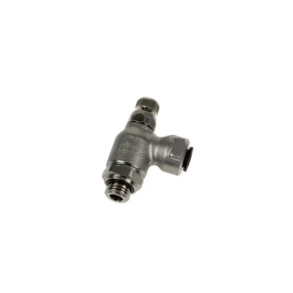 7101 06 10 by Parker | Legris Compact Flow Regulator | 6mm Tube Size x 1/8" Male BSPP Thread | 19mm Hex | 90° Elbow | Nickel-Plated Brass | Pack of 5