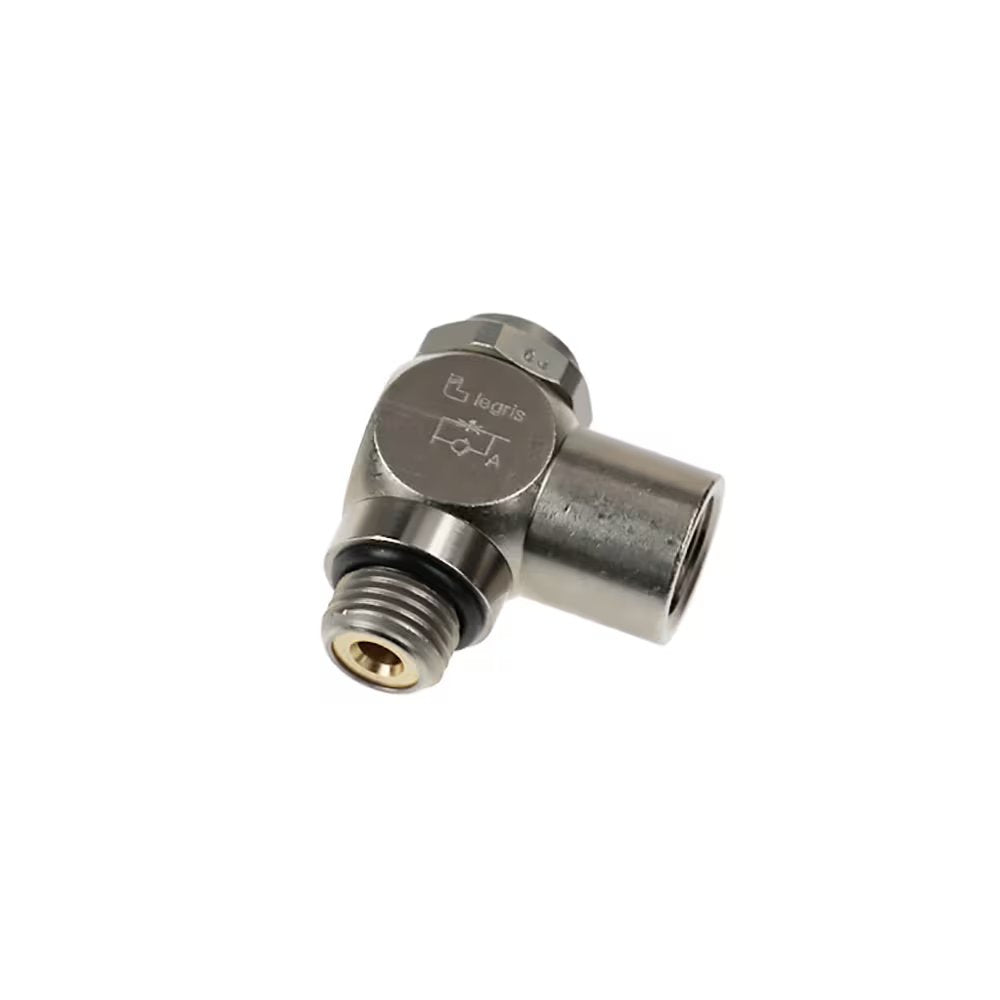 7140 13 13 by Parker | Legris Flow Regulator | 1/4" Male/Female BSPP Thread | 17mm Hex | 90° Elbow | Nickel-Plated Brass | Pack of 10