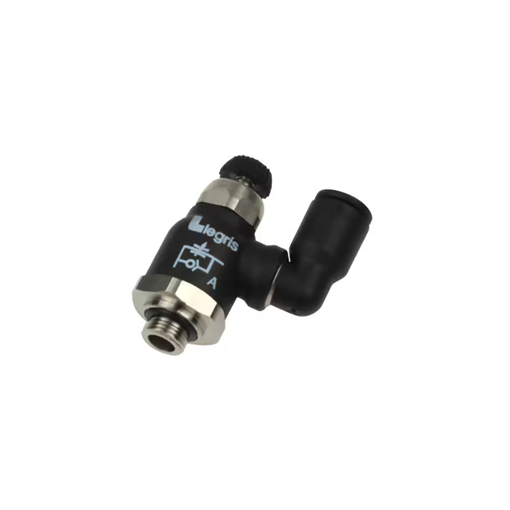 7040 06 10 by Parker | Legris Compact Flow Regulator Swivel Outlet Exhaust | 6mm Tube Size x 1/8" Male BSPP Thread | 16mm Hex | Multi-Directional | Polymer | Pack of 10