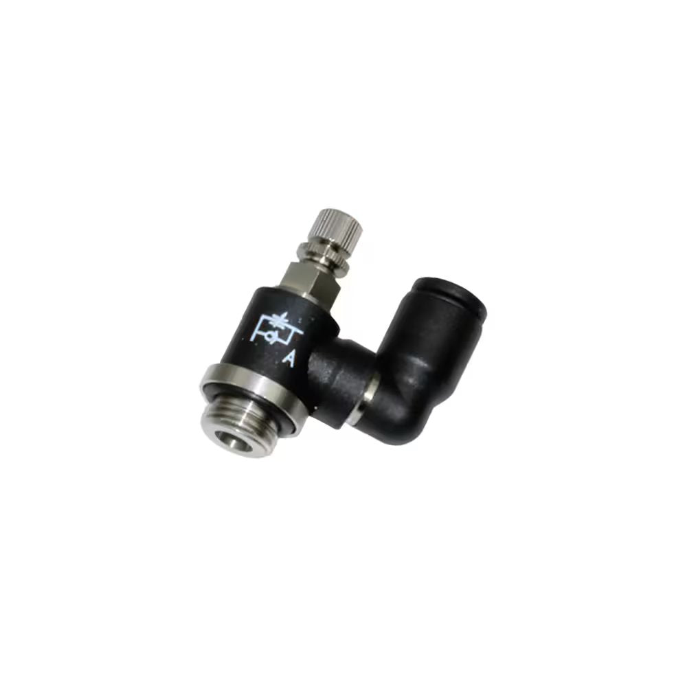 7640 04 19 by Parker | Legris Miniature Swivel Outlet Flow Regulator Exhaust | 4mm Tube Size x M5x0.8 Male M5 Metric Thread | 6mm Hex | Multi-Directional | Polymer | Pack of 10