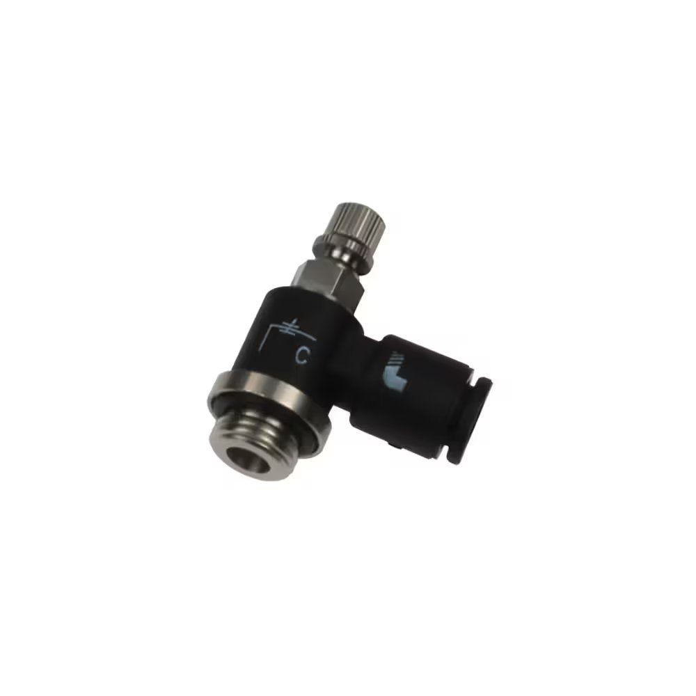 7662 04 10 by Parker | Legris Bi-Directional Miniature Flow Regulator | 4mm Tube Size x 1/8" Male BSPP Thread | 7mm Hex | 90° Elbow | Polymer | Pack of 10