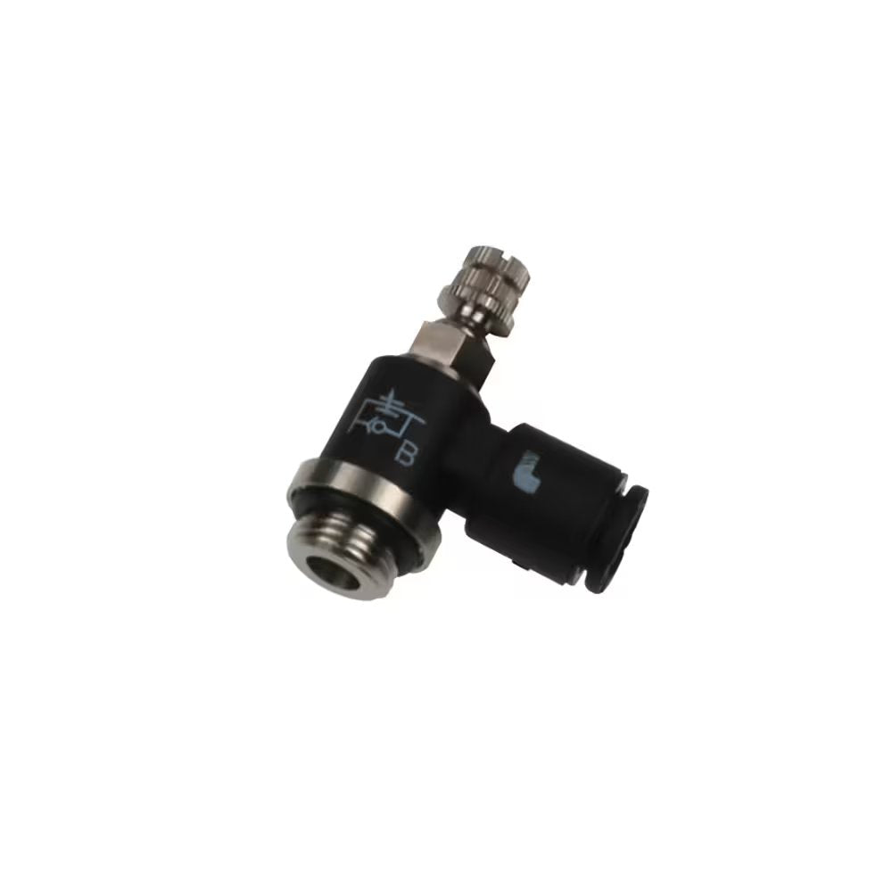 7669 04 10 by Parker | Legris Miniature Flow Regulator Supply | 4mm Tube Size x 1/8" Male BSPP Thread | 7mm Hex | 90° Elbow | Polymer | Pack of 10