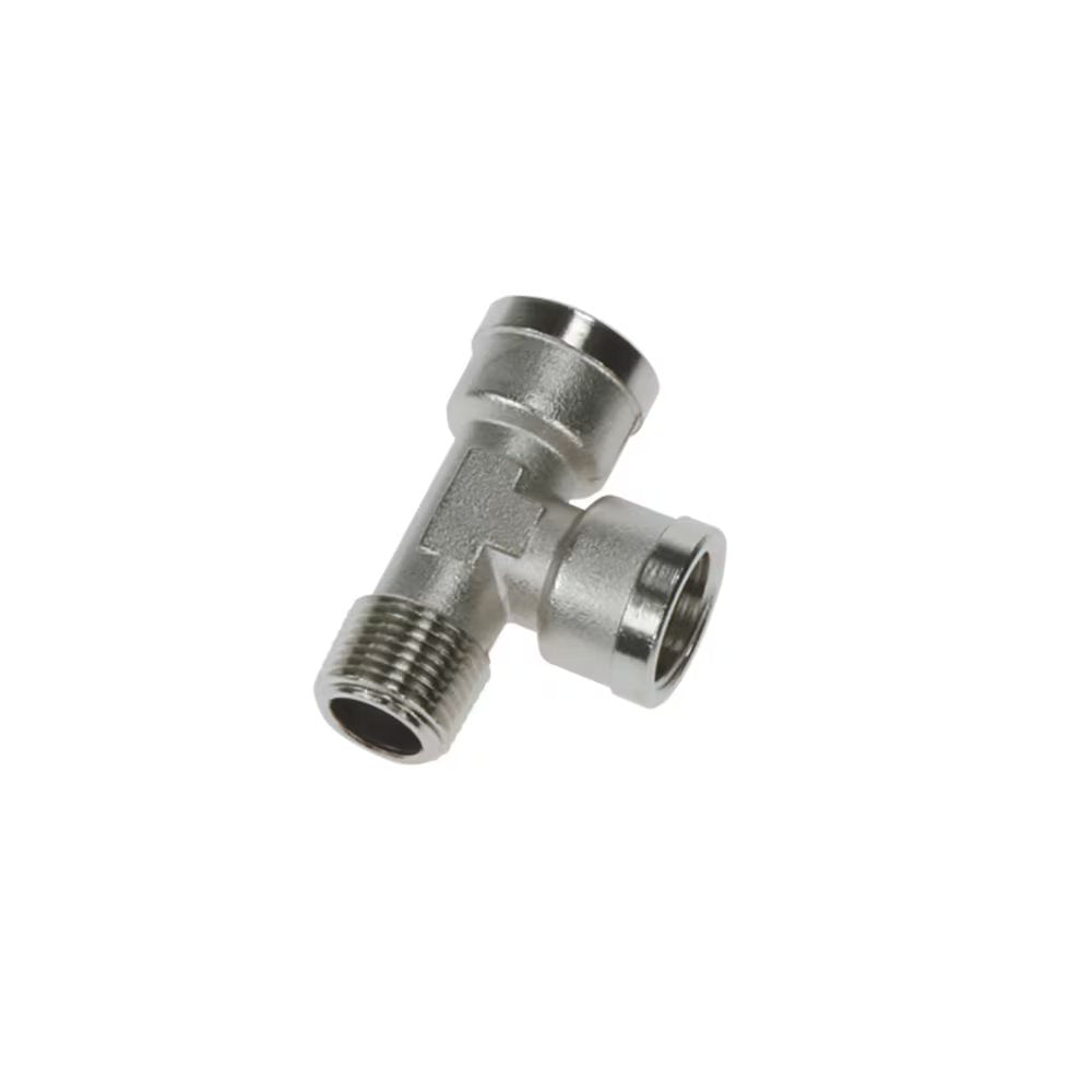 0917 00 13 by Parker | Legris Stud Fitting | 1/4" Male BSPT Thread x 1/4" Female BSSP Thread | 45 mm Length | Tee | Nickel-Plated Brass | Pack of 50