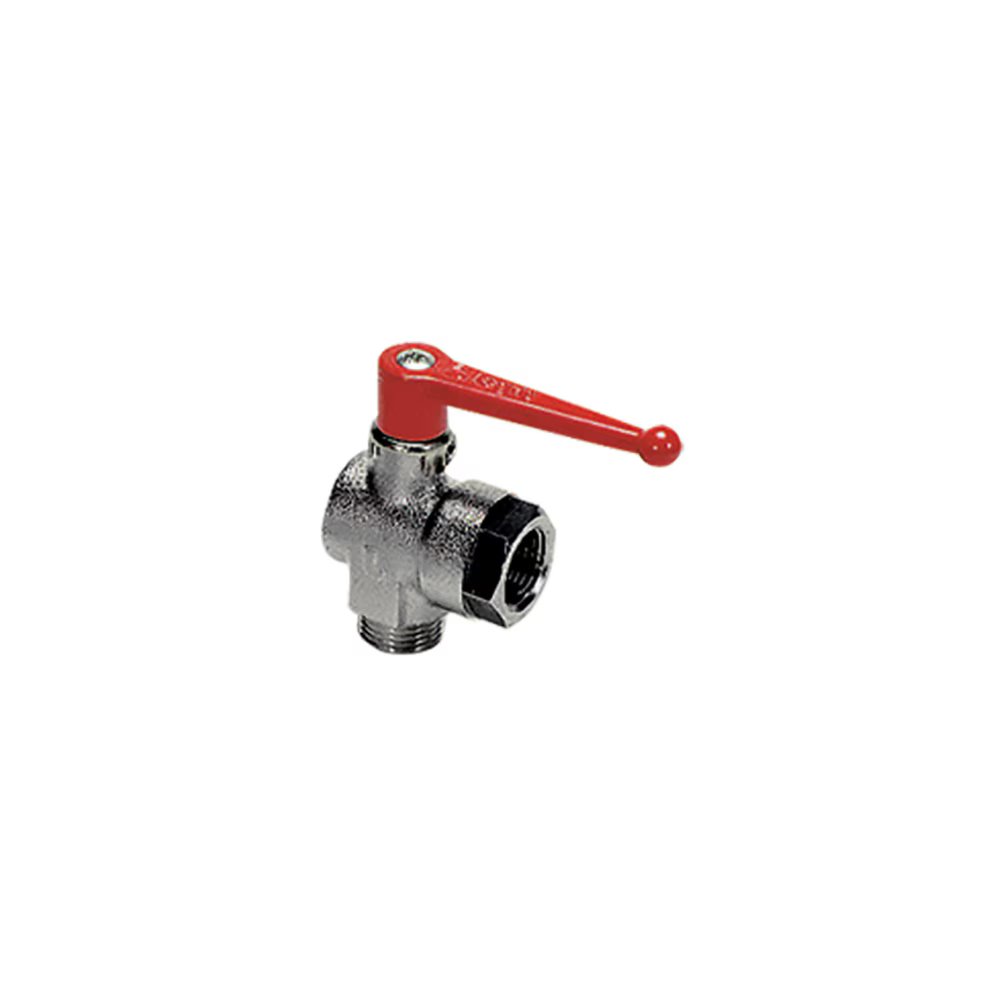 0461 09 17 by Parker | Legris Ball Valve w/ Vent | 3/8" Male BSPP Thread x 3/8" Female BSPP Thread | 24 mm Hex | 90° Elbow | Nickel-Plated Brass | Pack of 5