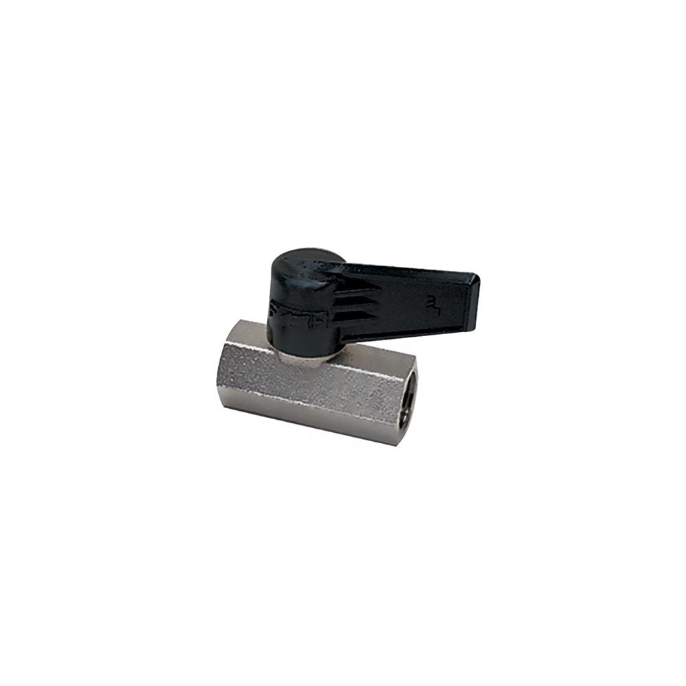 0492 04 13 by Parker | Legris In-Line Ball Valve | 1/4" Female BSPP Thread | 17 mm Hex | 52 mm Length | Straight | Nickel-Plated Brass | Pack of 10