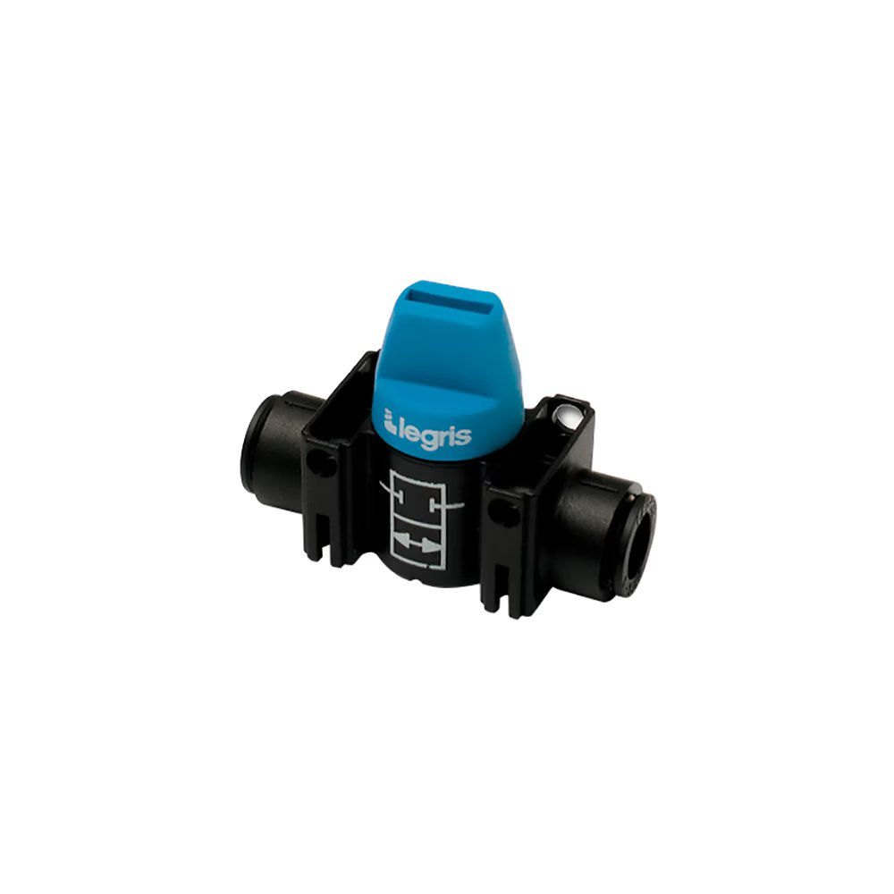 7910 10 00 by Parker | Legris In-Line Mini-Ball Valve | 10 mm Tube Size | 66 mm Length | Straight | Polymer | Pack of 5