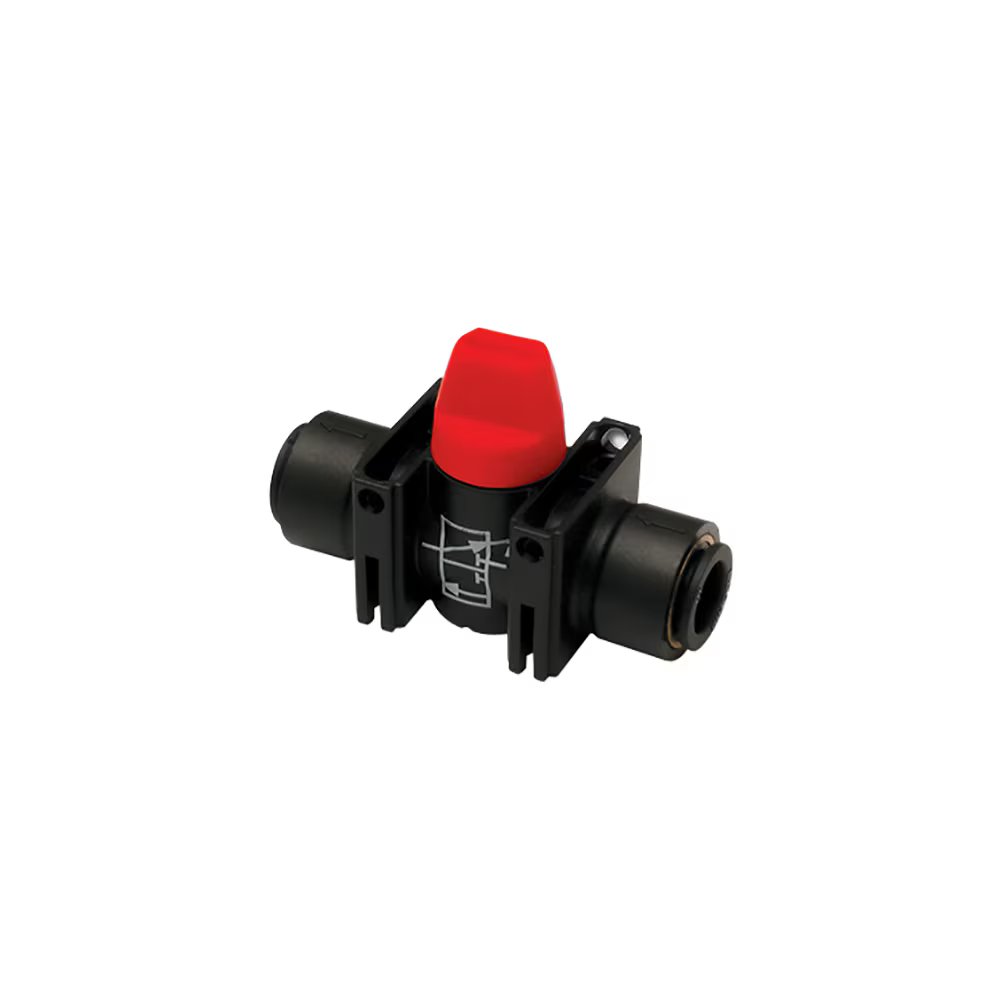 7913 10 00 by Parker | Legris In-Line Mini-Ball Valve w/ Vent | 10 mm Tube Size | 66 mm Length | Straight | Polymer | Pack of 5