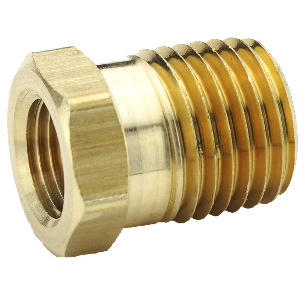 209P-8-2 by Parker | Legris Reducer | 1/8" Female NPTF Thread x 1/2" Male NPTF Thread | 7/8" Hex | 1.00" Length | Straight | Brass | Pack of 25