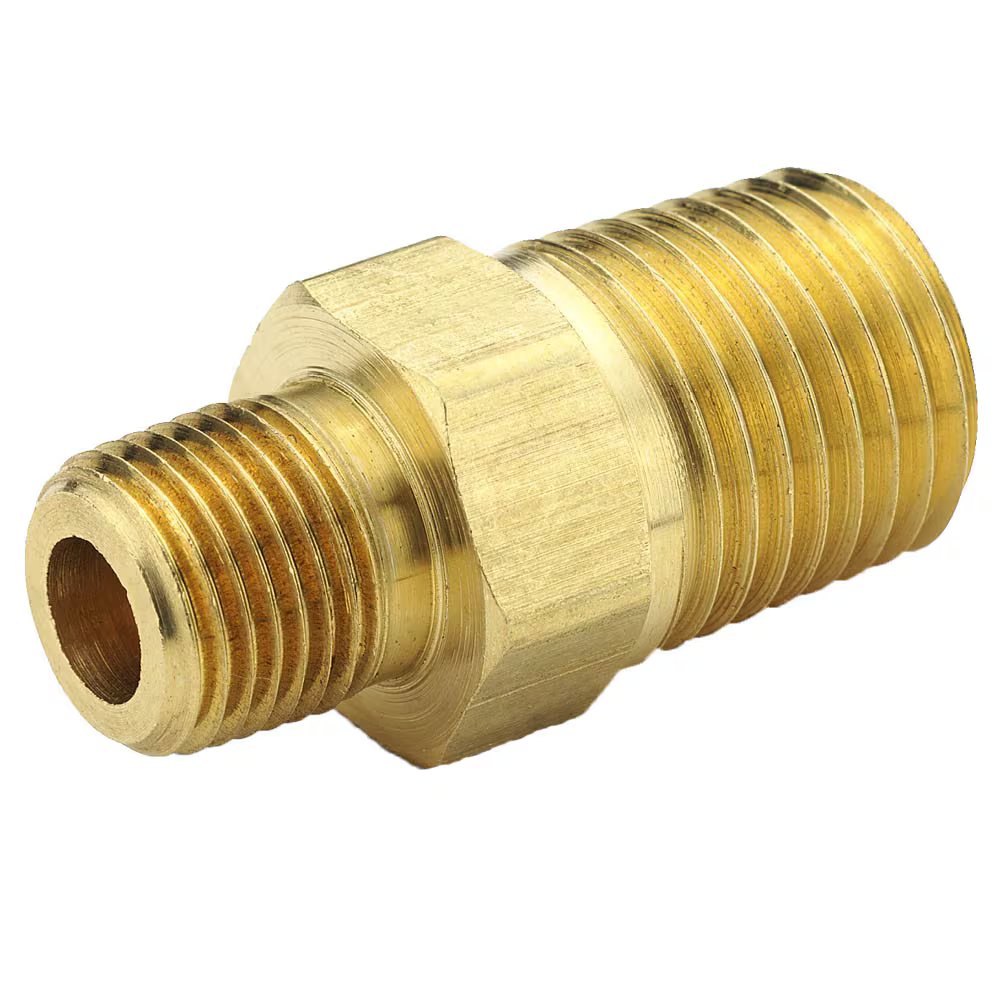 216P-6-4 by Parker | Hex Nipple Reducer | 3/8" Male Pipe Thread x 1/4" Male Pipe Thread | 11/16" Hex | 1.41" Length | Straight | Brass | Pack of 25