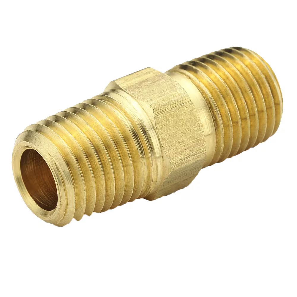 216P-2 by Parker | Legris Hex Nipple | 1/8" Male Pipe Thread | 7/16" Hex | .97" Length | Straight | Brass | Pack of 25