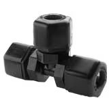 P8TU8 by Parker | Tube to Tube Fitting | 1/2" Tube OD | 1" Hex | 2.92" Length | Tee | Black | Polypropylene
