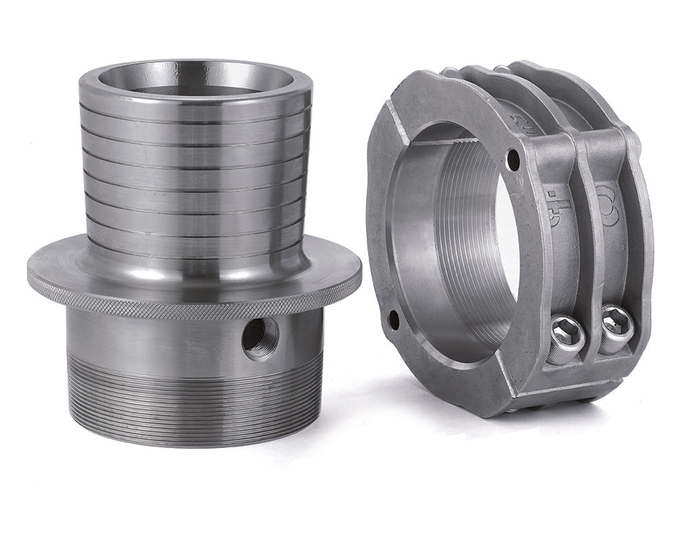 C655144 OROFLEX® WELL by Kuriyama | Conical Coupling | 8" Male NPT x Hose Barb | With Drain Hole | 316 Stainless Steel