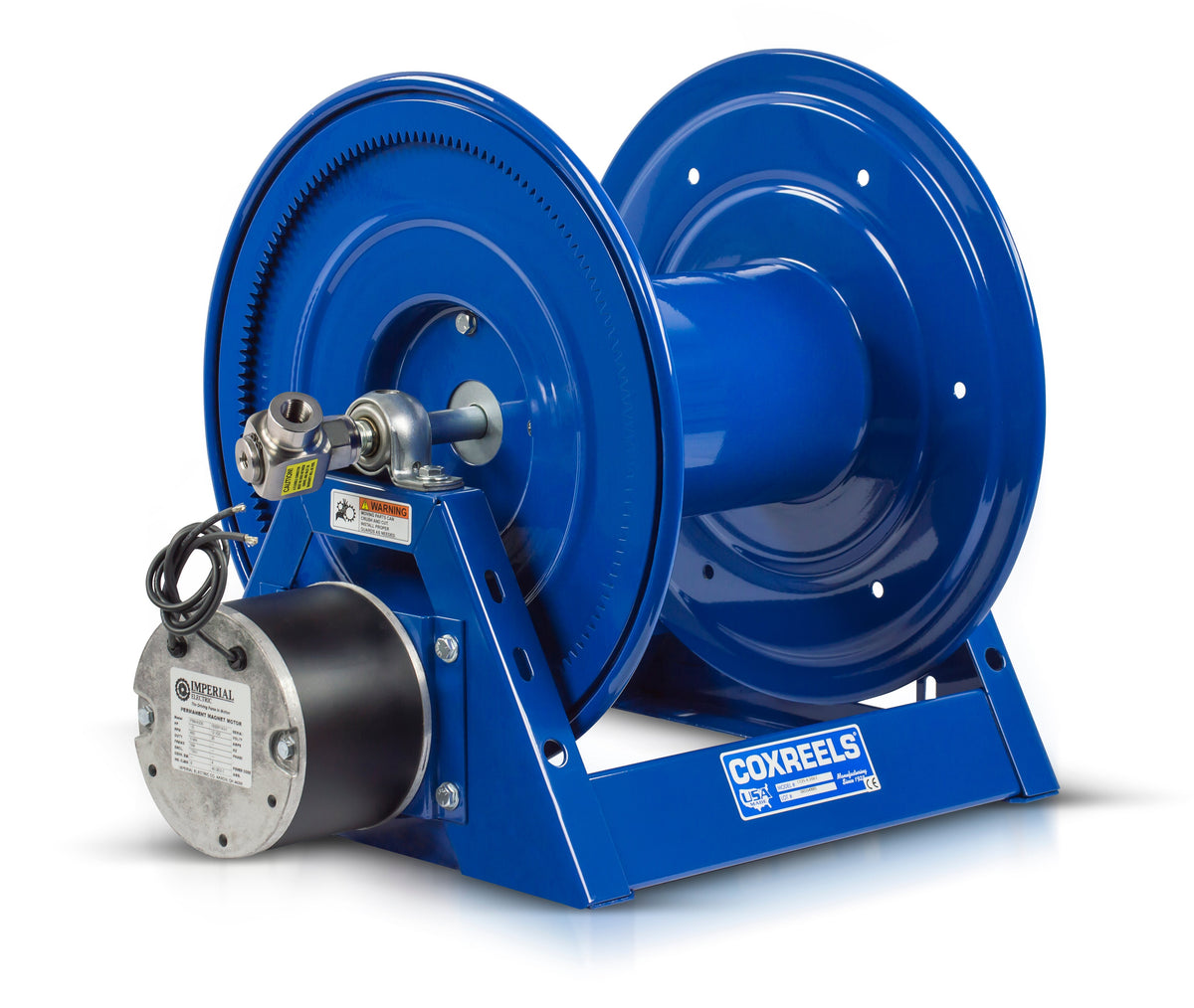 1125P-4-6-E by Coxreels | 1125 Pure Flow Series | 6,000 PSI Motor Driven Hose Reel for Breathing Air & Clean Fluids | 12V DC 1/3 HP Electric Motor | 1/2" Hose ID, 1/2" FNPT Inlet | Steel | 100ft Capacity, Hose Not Included