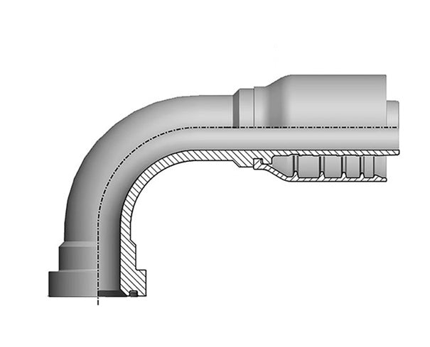 S-2020-CFL9 Alfagomma by Kuriyama | S Series | One-Piece AlfaCrimp Hydraulic Hose Fitting | 90° Elbow | -20 CAT Flange x -20 Hose ID | Steel