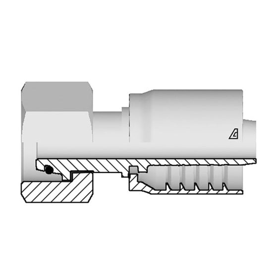 S-1636-FMOL Alfagomma by Kuriyama | S Series | One-Piece AlfaCrimp Hydraulic Hose Fitting | DIN 3853 Light | M36 Female Metric Swivel 24° Seat x -16 Hose ID | Steel