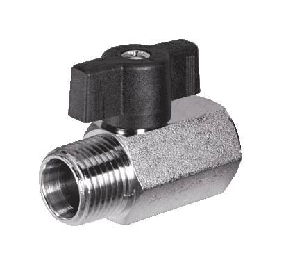 S34BZ1 by RuB Inc. | Mini Ball Valve | 1/4" Male NPT x 1/4" Female NPT | with Black Nylon T-Handle | Brass | Pack of 22