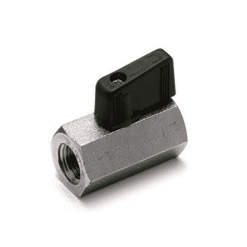 S35CX0 by RuB Inc. | High Pressure Mini Ball Valve | 3/8" Female NPT x 3/8" Female NPT | with Black Nylon Wedge Handle | Brass