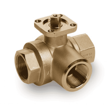 S72D41 by RuB Inc. | 3-Way L-Port For Diverting Ball Valve For Actuation | 1/2" Female NPT x 1/2" Female NPTx 1/2" Female NPT | Brass | Pack of 24