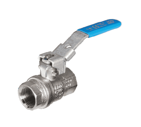 S84D59 by RuB Inc. | Metric Threaded Full Port Ball Valve | 1/2" Female BSPT x 1/2" Female BSPT | with Blue Lockable Handle | Nickel Plated Brass | Pack of 10