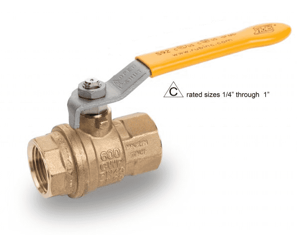 S92M41 by RuB Inc. | Full Port 2-Way Ball Valve | 3" Female NPT x 3" Female NPT | with Yellow Steel Handle | Brass