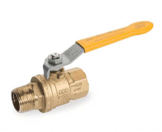 S92B42 by RuB Inc. | Full Port 2-Way Ball Valve | 1/4" Male NPT x 1/4" Female NPT | with Yellow Steel Handle | Brass | Pack of 14