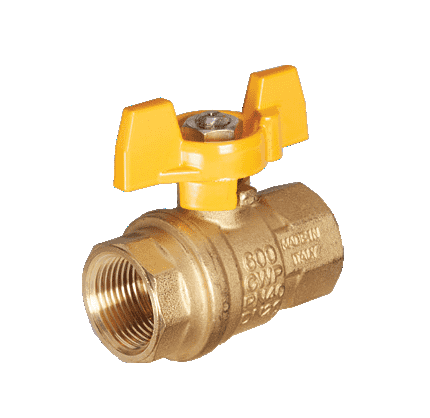 S92FF8 by RuB Inc. | Full Port 2-Way Ball Valve | 1" Female NPT x 1" Female NPT | with Stainless Steel Ball and Stem | with Yellow Aluminum T-Handle | Brass | Pack of 8