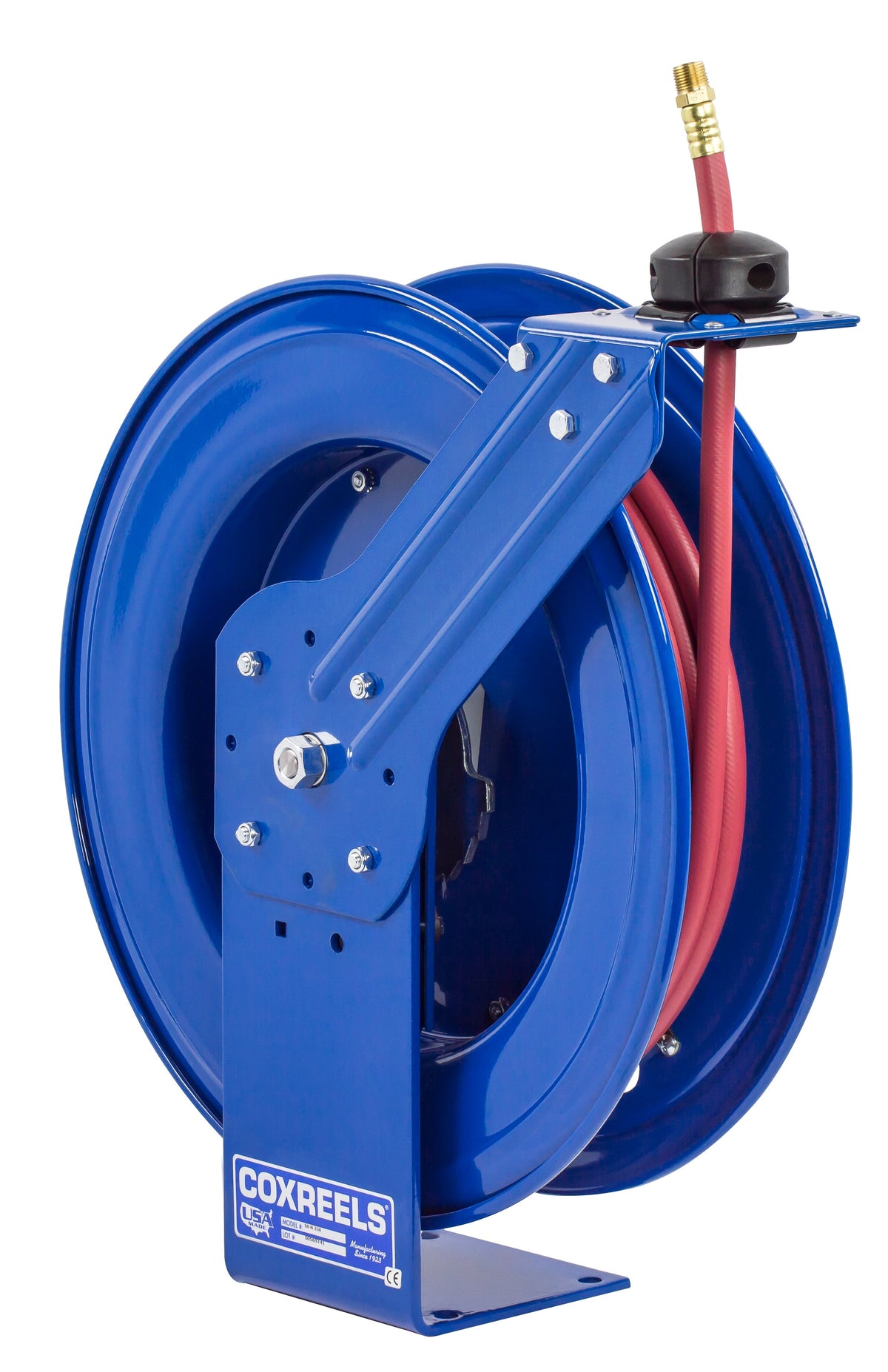 SH-N-350 by Coxreels | SH Series | 300 PSI Spring Driven Hose Reel | 3/8" Hose ID, 3/8" FNPT Inlet x 3/8" MNPT Hose End | Steel | 50ft PVC Hose Included